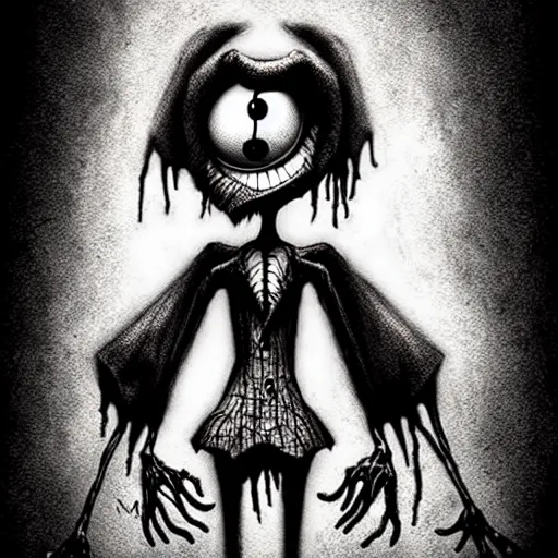 Image similar to grunge cartoon drawing of elmo by - michael karcz , in the style of corpse bride, loony toons style, horror themed, detailed, elegant, intricate