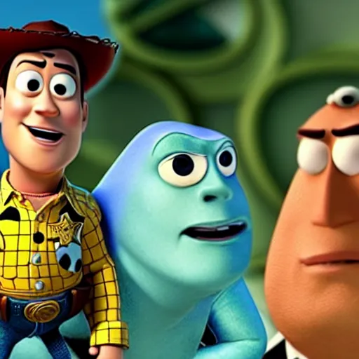 Prompt: dwayne johnson as pixar characters on toy story movie