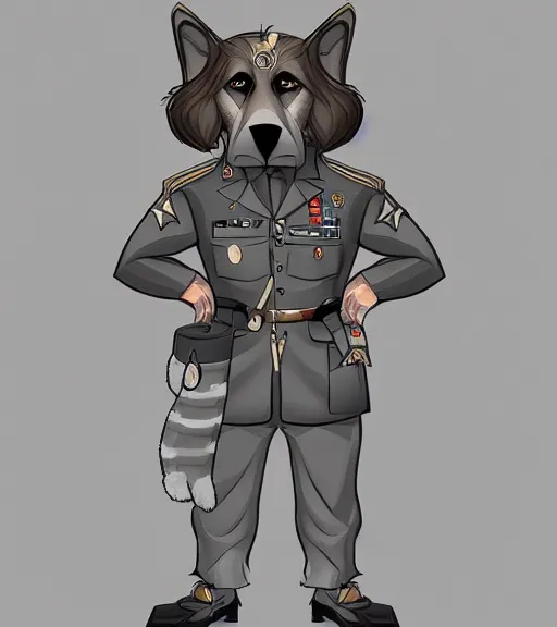 Image similar to expressive stylized master furry artist digital line art painting full body portrait character study of the anthro male anthropomorphic german shepard fursona animal person officer wearing clothes military general uniform
