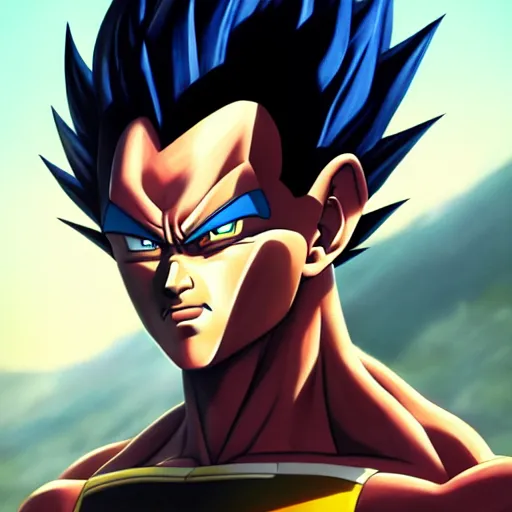 Hyperrealistic, high definition live action full body portrait of vegeta