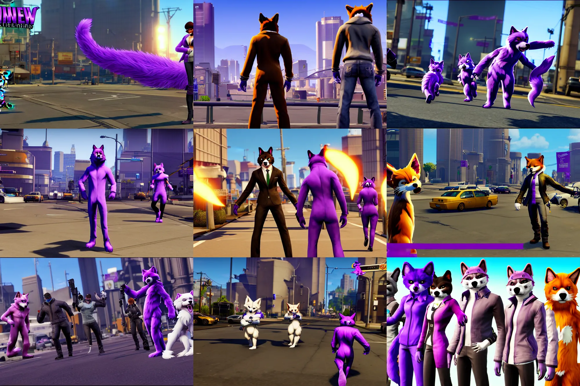 Prompt: screenshot of furries / fursuiters ( tails attached ) in saints row
