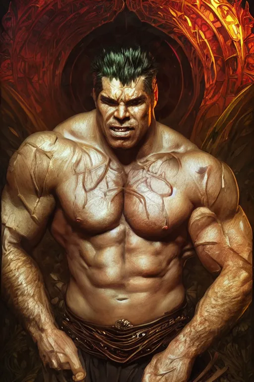 Prompt: portrait of auronplay as a hulking herculean demon, forest, godlike, full body, fantasy, intricate, elegant, highly detailed, digital painting, artstation, concept art, sharp focus, illustration, art by artgerm and greg rutkowski and alphonse mucha