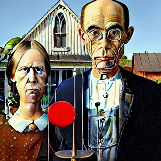 Image similar to American Gothic, by MARVEL comics and Sandra Chevrier