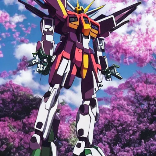 Image similar to Mamoru Nagano Gundam vibes surrounded by flowers