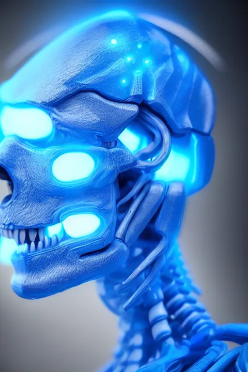 Image similar to hyperrealistic close-up blue glowy exoskeleton!! chinese man covered highly detailed concept art eric zener elson peter cinematic side soft yellow light low angle hd 8k sharp shallow depth of field