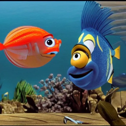 Image similar to John Wayne as a fish in a Pixar movie,