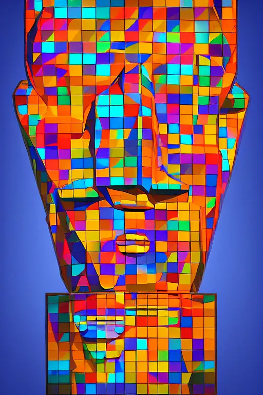 Image similar to cubist moai statue cutout digital illustration cartoon colorful beeple