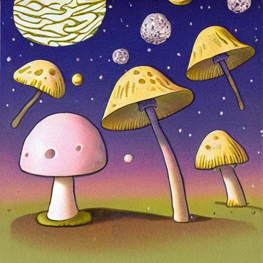 Prompt: Liminal space in outer space, mushroom