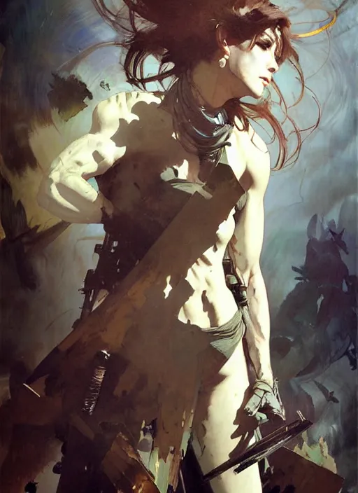 Image similar to beautiful neutral earth toned palette knife painting artwork by yoji shinkawa jeremy mann, full body character portrait warhammer 4 0 k, dancer, charlie bowater and magali villeneuve and alphonse mucha, gaston bussiere, craig mullins, j. c. leyendecker, by artgerm