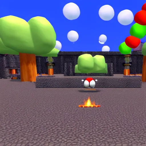 Image similar to in - game screenshot of bob - omb battlefield from super mario 6 4 on the nintendo 6 4, 4 k, high quality, hyperdetailed