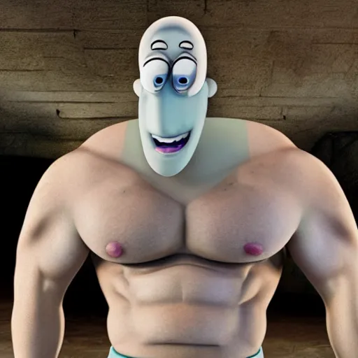 Prompt: big buff 6 pack squidward from spongebob squarepants