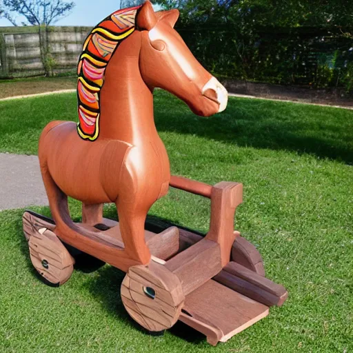 Image similar to the trojan horse as rocking horse, toy for toddlers