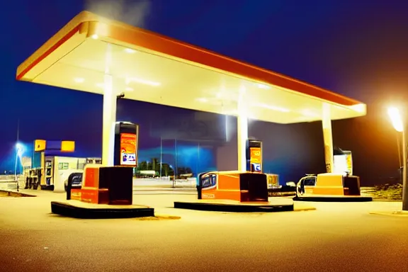 Image similar to a gas station at night