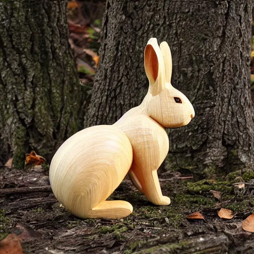 Prompt: a rabbit wood sculpture, photo, hyper realistic, 8k, flickr