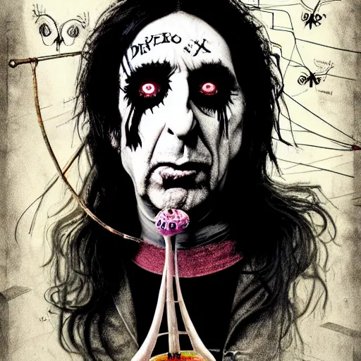 Prompt: graphic illustration, creative design, alice cooper as a nun, biopunk, francis bacon, highly detailed, hunter s thompson, concept art, mixed media