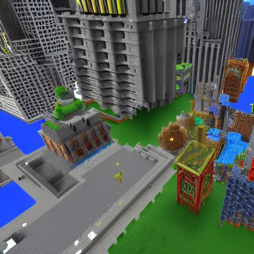 Prompt: mincraft in real life, new york city