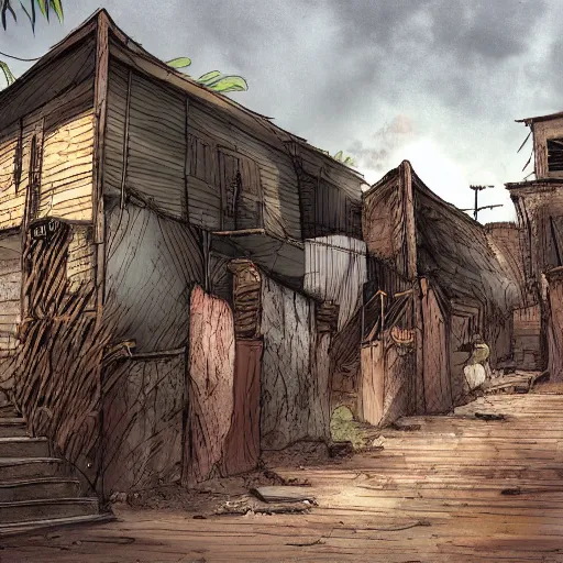 Image similar to the slums just outside the gates to the kingdom of heaven, digital art