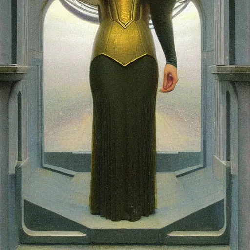 Image similar to portrait of a sci - fi woman, by edmund blair leighton