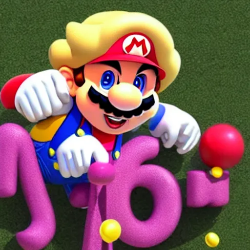 Image similar to Super Mario with long pink hair