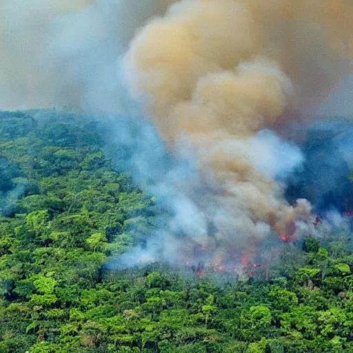 Prompt: a beautiful photo of a raging forest fire in the amazon jungle