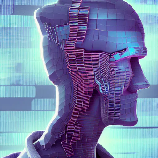 Image similar to a 3 - d glitch art model of a cyberpunk hacker trending on artstation deviantart pinterest detailed realistic hd 8 k high resolution