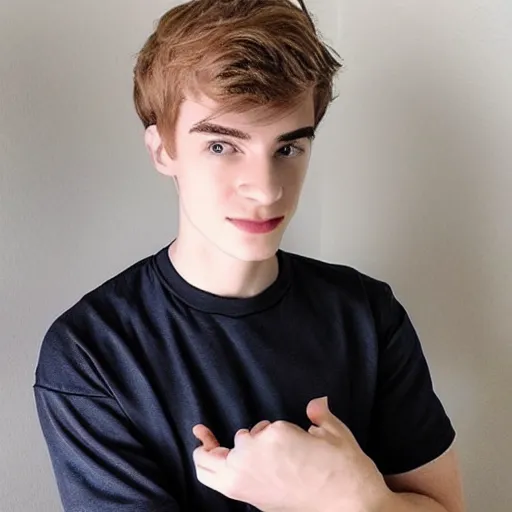 Image similar to “a realistic detailed photo of a guy who is an attractive humanoid who is half robot and half humanoid, who is a male android, twitch streamer Ninja Tyler Blevins, shiny skin, posing like a statue, blank stare, displayed”