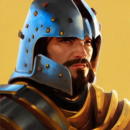 Image similar to Greg Manchess portrait painting of medieval warrior in plate armor as Overwatch character, wacky, medium shot, asymmetrical, profile picture, Organic Painting, sunny day, Matte Painting, bold shapes, hard edges, street art, trending on artstation, by Huang Guangjian and Gil Elvgren and Sachin Teng