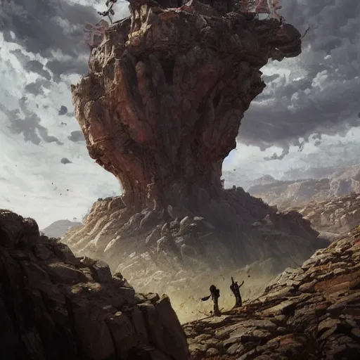 Image similar to slaughter of demons on a cliff overlooking a large floor with Walter White's face on, Greg Rutkowski