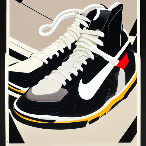 Image similar to retro futuristic Nike Off-White sneakers by syd mead