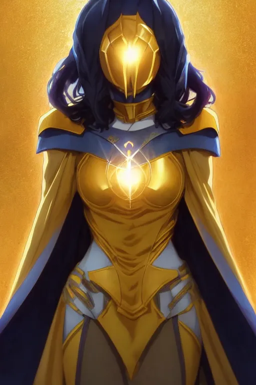 Image similar to anime key visual of a beautiful young female doctor fate!! intricate, cape, glowing, powers, dc comics, cinematic, stunning, highly detailed, digital painting, artstation, smooth, hard focus, illustration, art by artgerm and greg rutkowski and alphonse mucha