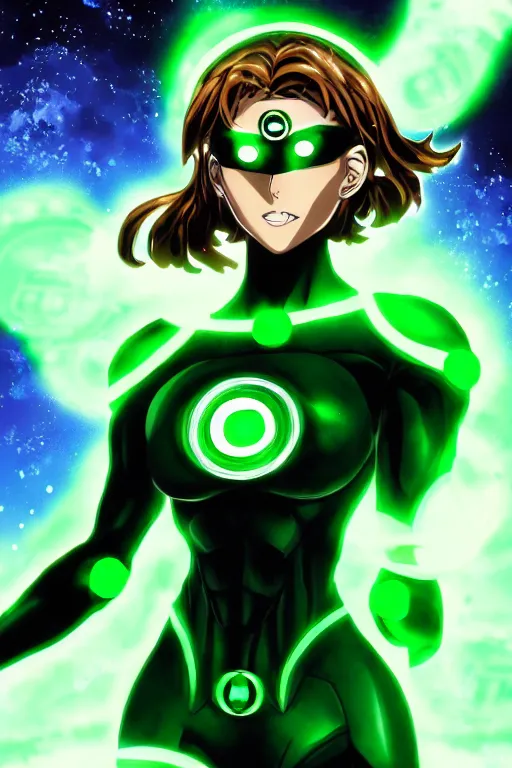 Prompt: anime key visual of a beautiful female green lantern, intricate, glowing accents, powers, glowing ring, speed, goddess, dc comics, cinematic, stunning, highly detailed, digital painting, artstation, smooth, hard focus, illustration, character concepts by senior concept artist