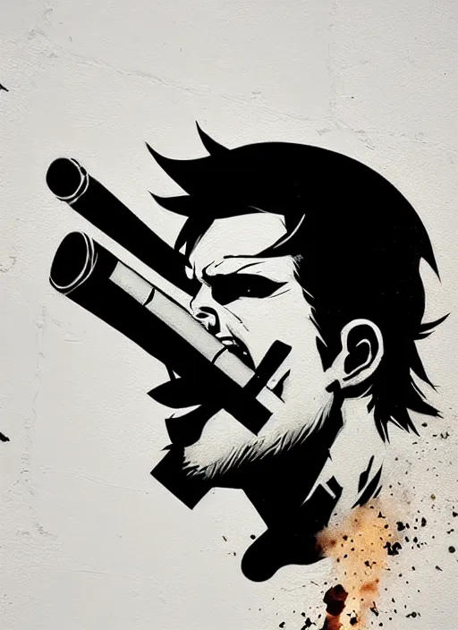 Image similar to highly detailed closeup of a moody solid snake smoking a cigar by atey ghailan, by greg rutkowski, by greg tocchini, by james gilleard, by joe fenton, by kaethe butcher, gradient, blue, black, brown and white color scheme muted tones, grunge aesthetic!!! white graffiti tag wall background