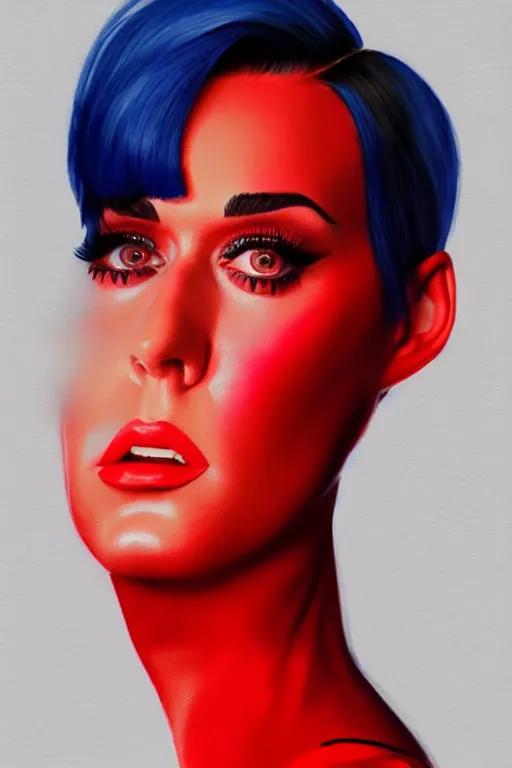 Image similar to katy perry in a red dress, realistic portrait, symmetrical, highly detailed, digital painting, artstation, concept art, smooth, sharp focus, illustration, cinematic lighting