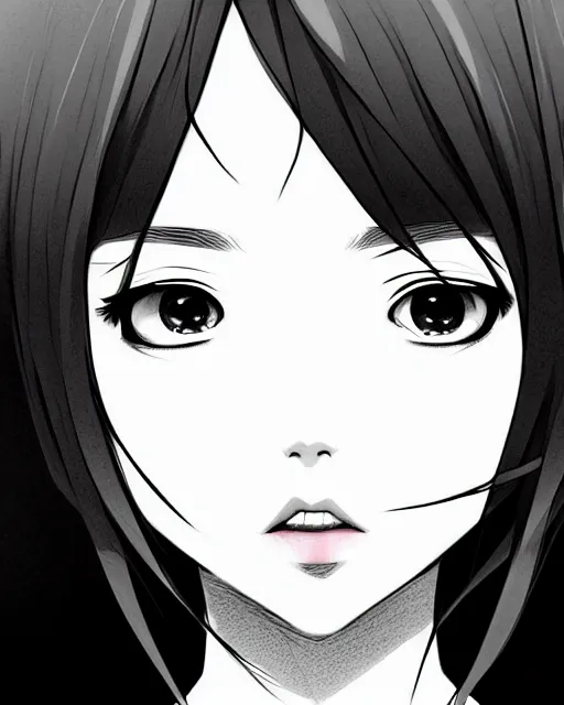 Image similar to portrait of cute girl, illustration concept art, anime, manga, pencil sketch, black and white trending pixiv fanbox, art by ilya kuvshinov