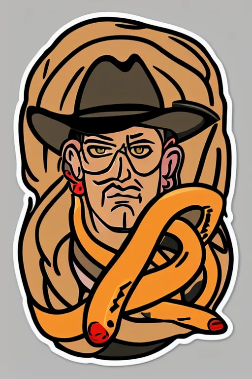 Image similar to A portrait of a snake that is a cowboy, sticker, colorful, illustration, highly detailed, smooth and clean vector curves, no jagged lines, vector art, smooth