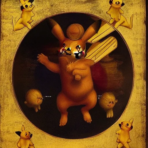 Image similar to realistic pikachu renaissance painting by leonardo da vinci