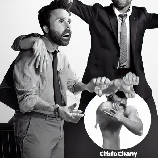 Image similar to Charlie Day and Rob McElhenney using invisible shake weights, norman Rockwell