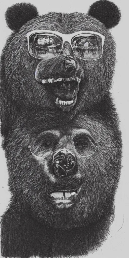 Prompt: a detailed portrait of a hairy humanoid creature with a bear like face wearing aviators