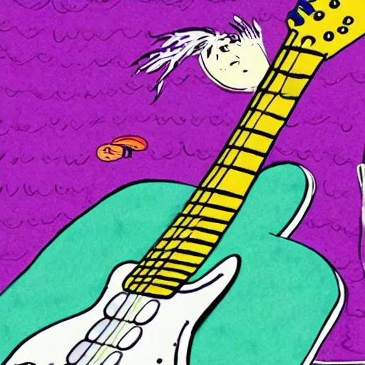 Image similar to illustration of a mermaid playing an stratocaster electric guitar, by Bill Watterson