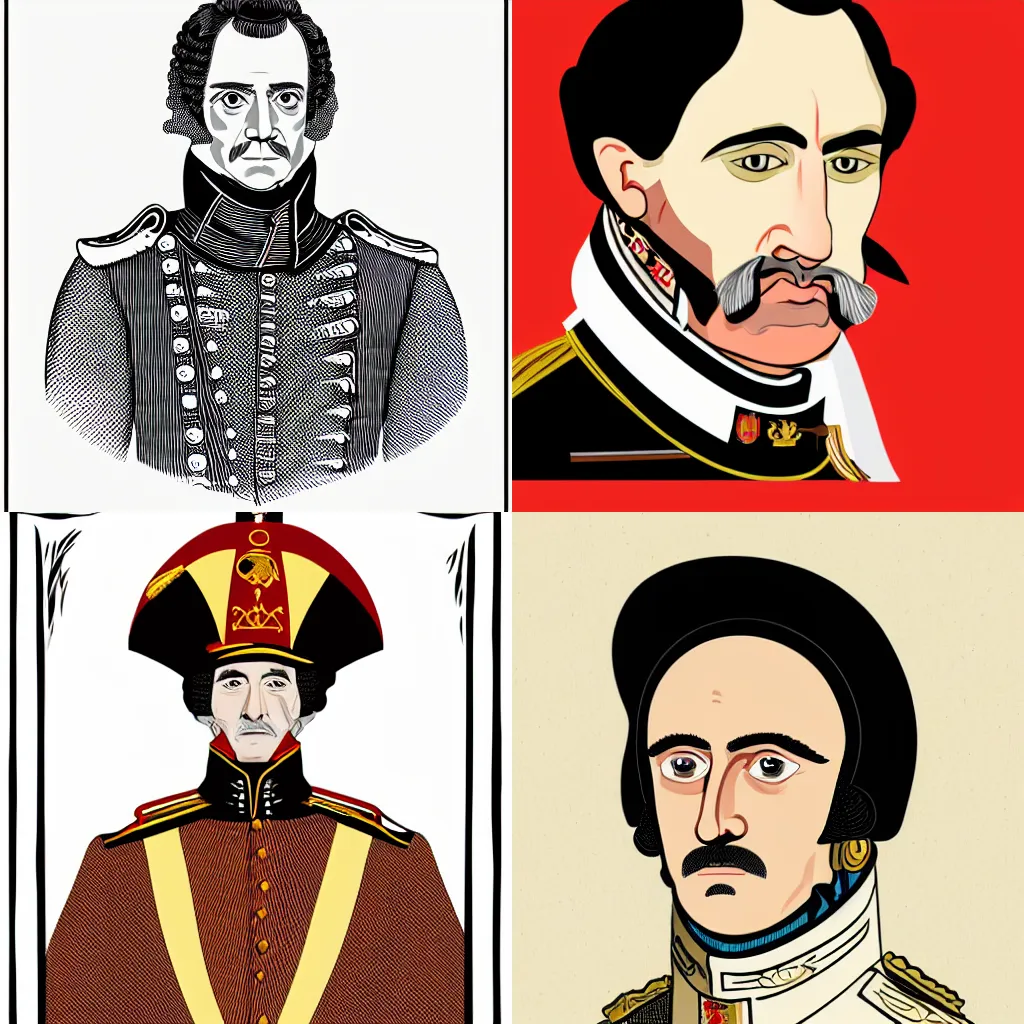 Prompt: a portrait of a spanish general from 1 8 2 0, line art, vector, svg, victo ngai, white background