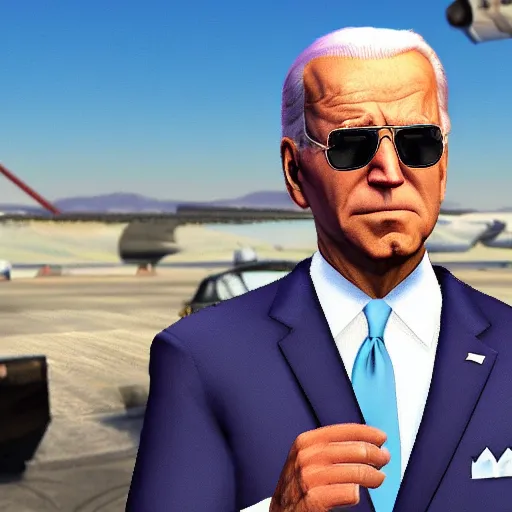 Prompt: Joe Biden wearing sunglasses GTA 5 loading screen