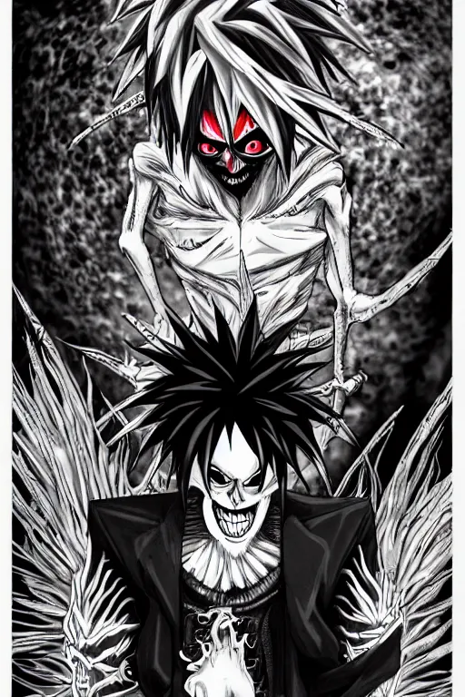 Prompt: the shinigami ryuk, highly detailed, digital art, sharp focus, trending on art station, death note, anime art style