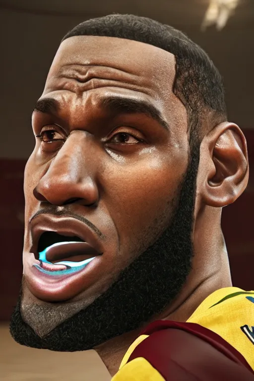 Image similar to lebron james solemn at tea party, melancholy, cybertronian, long shot, cinematography by wes anderson, 4 k octane render, intricate detail, photorealistic, cinematic lighting, artstation