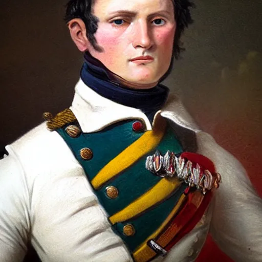 Prompt: a napoleonic infantryman taking a selfie, in the style of a school book photo.