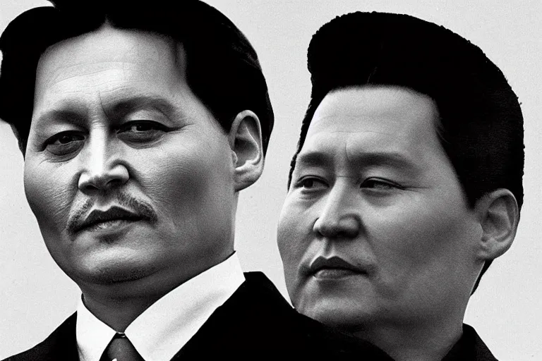 Prompt: Johnny Depp as Mao Zedong in 'China!' (2024), movie still frame, promotional image, imax 70 mm footage, oscar nominated cinematography, volumetric lighting, 8k resolution