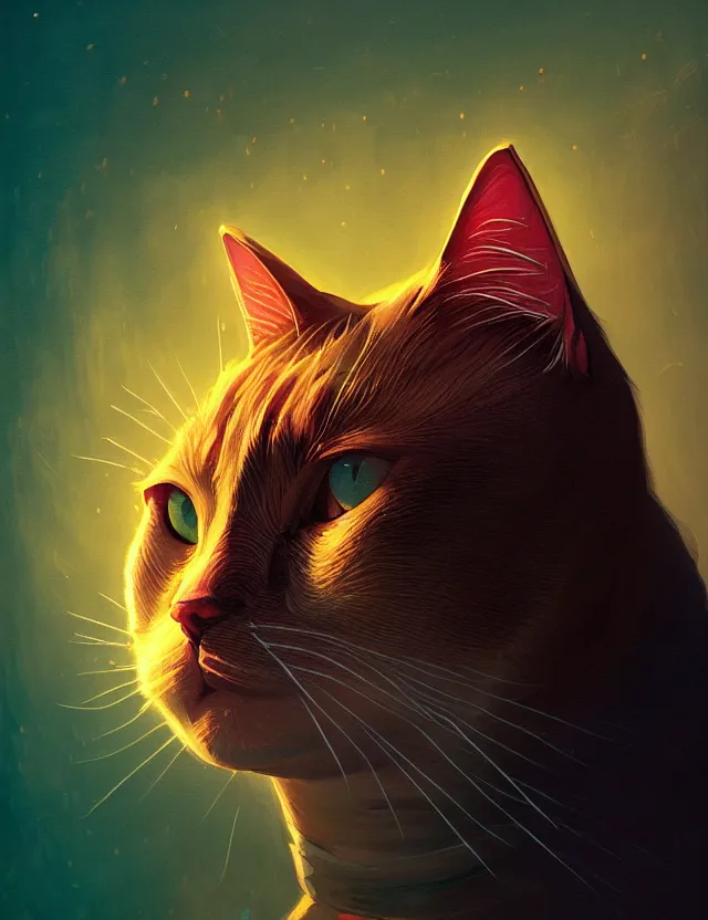 Image similar to conceptual portrait of a cat looking contemptuously at people, the lord of the rings, gloomy harbor, concept art of matte painting, art nouveau, beautiful illumination, swirling bright color lines, fantastically tasteless, aesthetic octane rendering, 8 k hd resolution, ilya kuvshinov, kushart krent and gilleard james