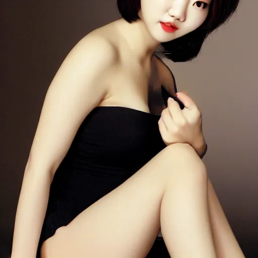 Image similar to JYP. JYP. JYP. jypark. jyp the asiansoul. curvaceous beautiful female body. demure feminine pose. soft features.