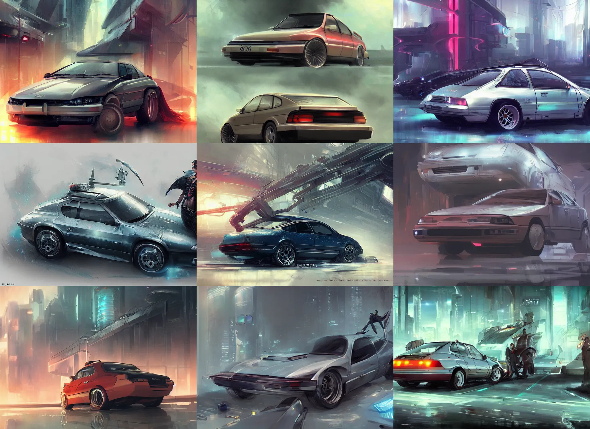 Prompt: concept art, Citroën XM (1994), retro cyberpunk, Krenz Cushart, Ross Tran