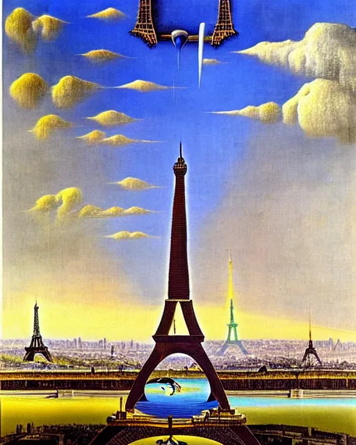 Image similar to scenic view of eiffel tower by salavador dali, surrealism,