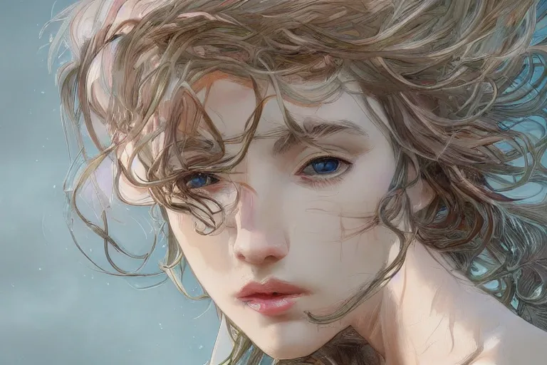 Prompt: elaborately ultradetailed close up portrait of an extremely beautiful girl, artstation, concept art, smooth, sharp focus, illustration, art by alphonse mucha and tian zi and WLOP